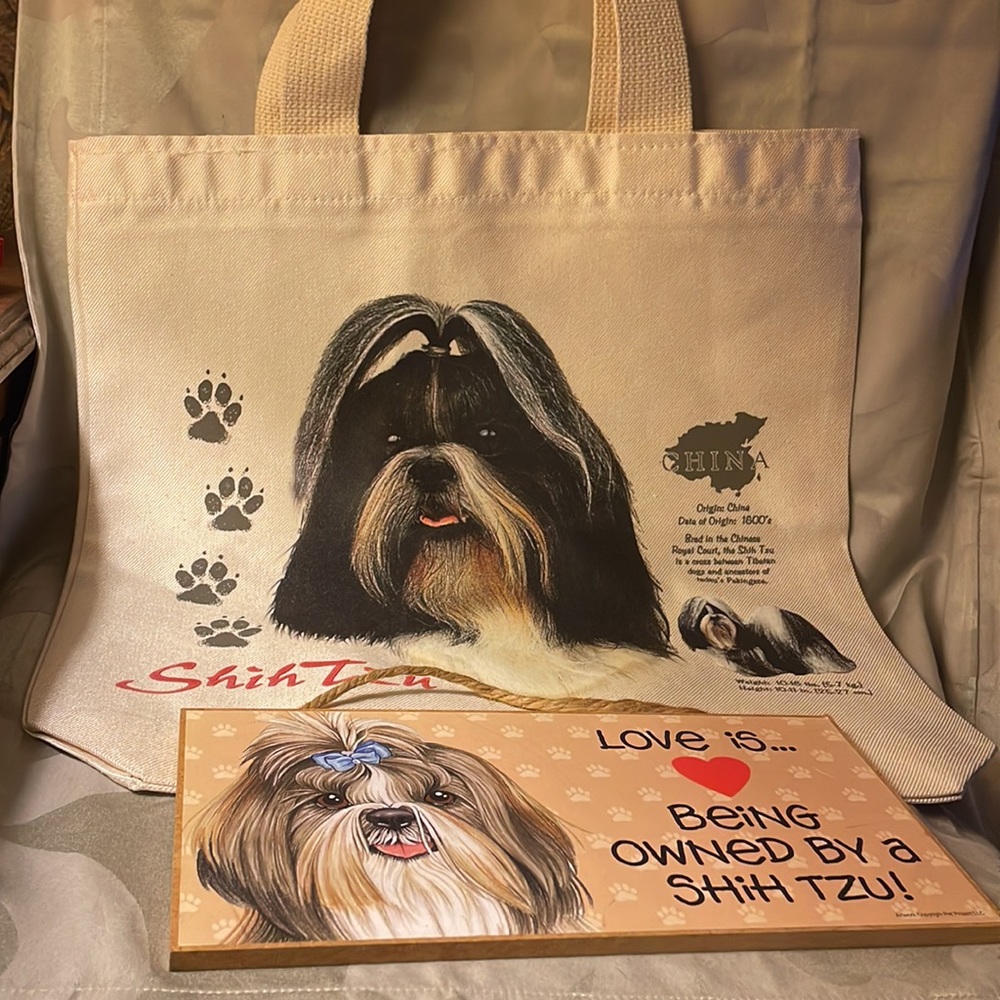 Shihtzu dog tote & wooden sign - Picture 1 of 13